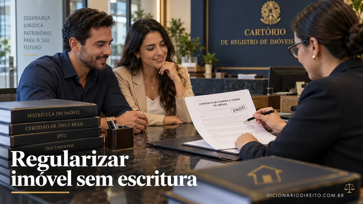 Comprador analisa contrato quitado e documentos de imóvel para formalizar a escritura