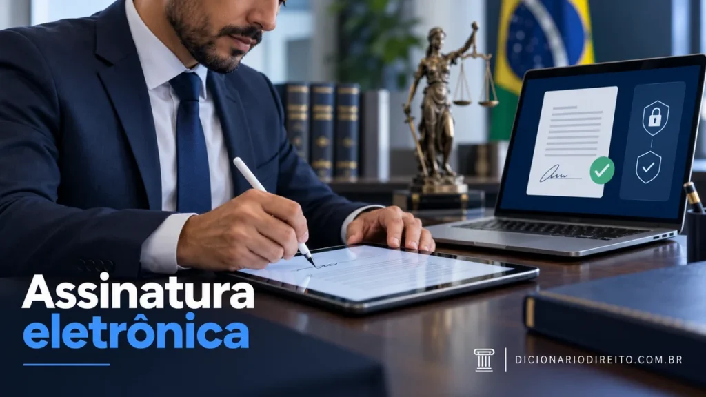 Assinatura eletrônica: tipos, validade e cuidados em contratos online — ilustração editorial sobre direitos e procedimentos no Brasil