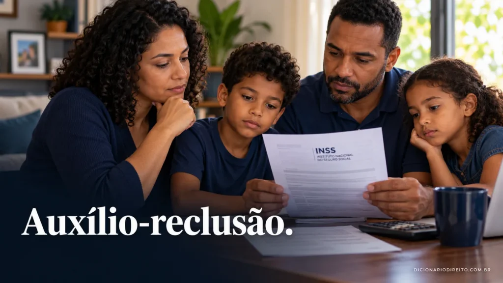 Auxílio-reclusão: quem recebe, requisitos e como pedir — ilustração editorial sobre direitos e procedimentos no Brasil