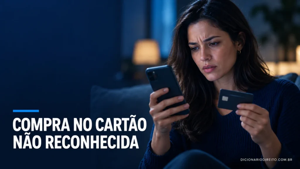 Consumidora analisa uma compra não reconhecida na fatura do cartão