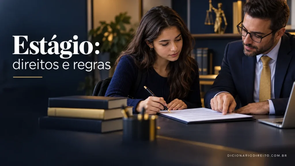 Contrato de estágio: bolsa, jornada e recesso — ilustração editorial sobre direitos e procedimentos no Brasil