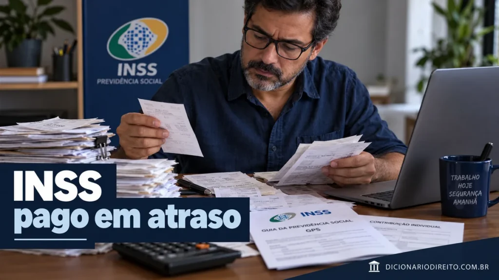 Contribuição do INSS paga em atraso: quando ela conta para a aposentadoria? — ilustração editorial sobre direitos e procedimentos no Brasil