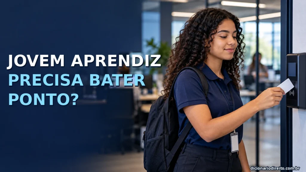 Jovem aprendiz registra o horário de entrada em um terminal de ponto no ambiente de trabalho.