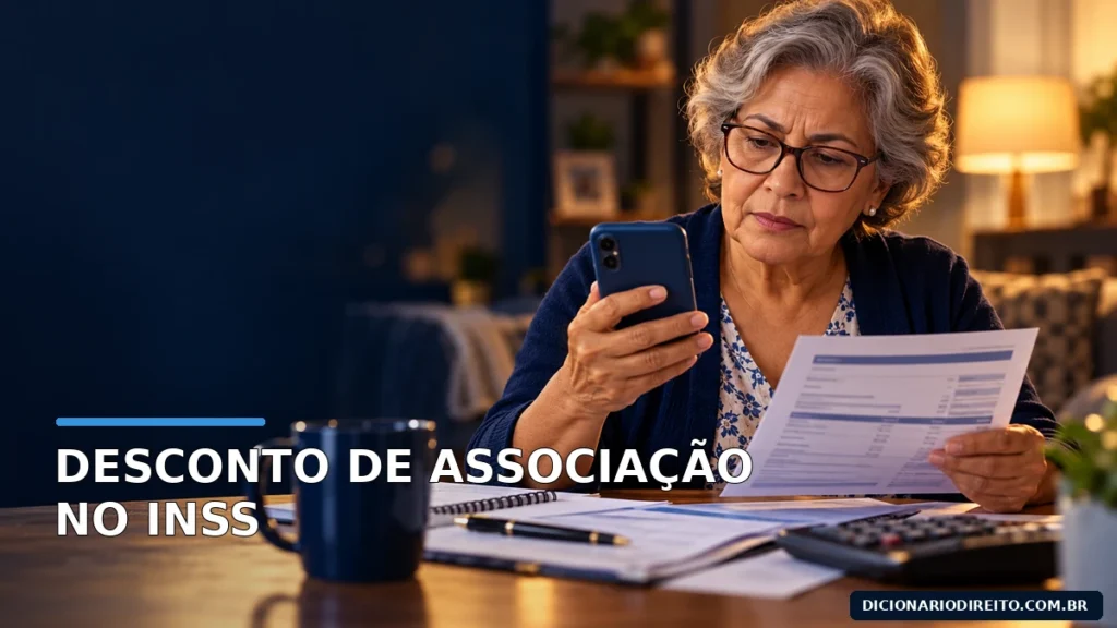 Aposentada confere no celular o extrato do benefício e um desconto associativo