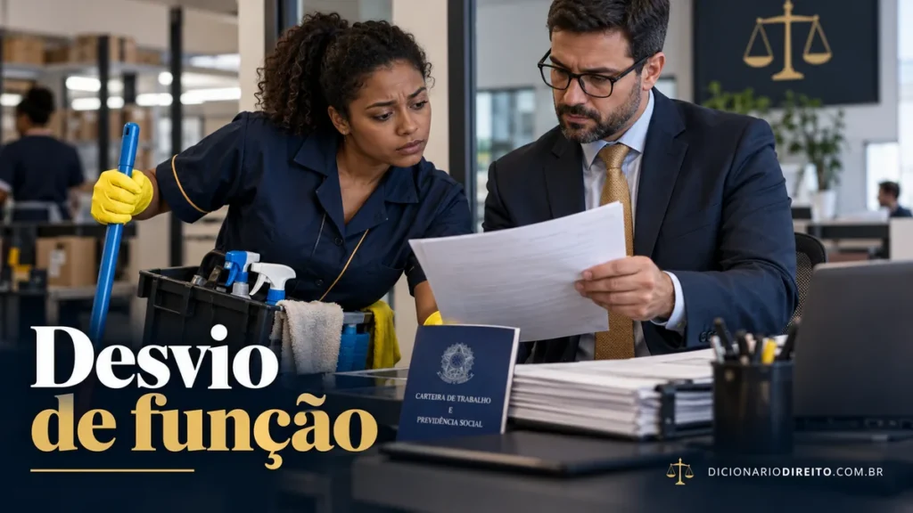 Desvio de função: como identificar e quais provas guardar — ilustração editorial sobre direitos e procedimentos no Brasil