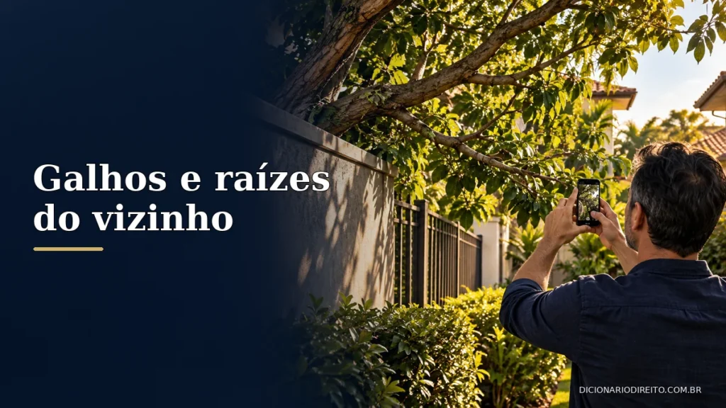 Galhos ou raízes do vizinho invadiram seu terreno: o que fazer? — imagem editorial ilustrativa relacionada ao tema.