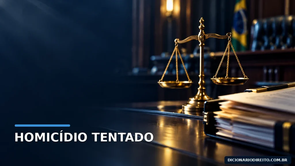 Balança da Justiça em cenário de tribunal representa a análise jurídica de homicídio tentado
