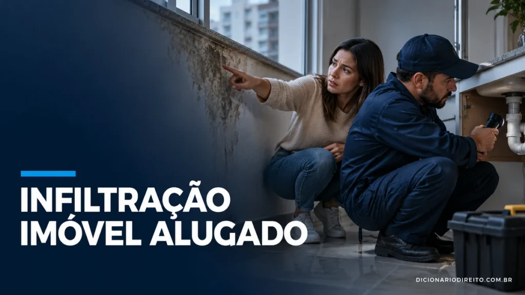 Inquilina mostra infiltração na parede de um imóvel alugado