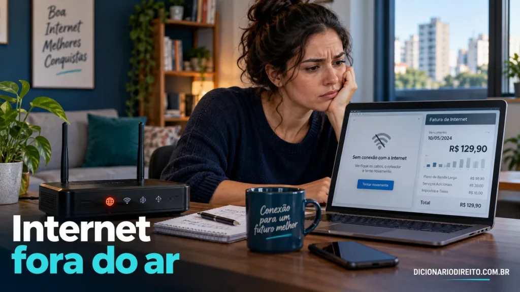 Internet fora do ar: quando a operadora deve dar desconto na fatura — imagem editorial ilustrativa