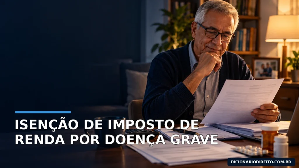 Aposentado analisa documentos médicos e papéis de declaração do Imposto de Renda