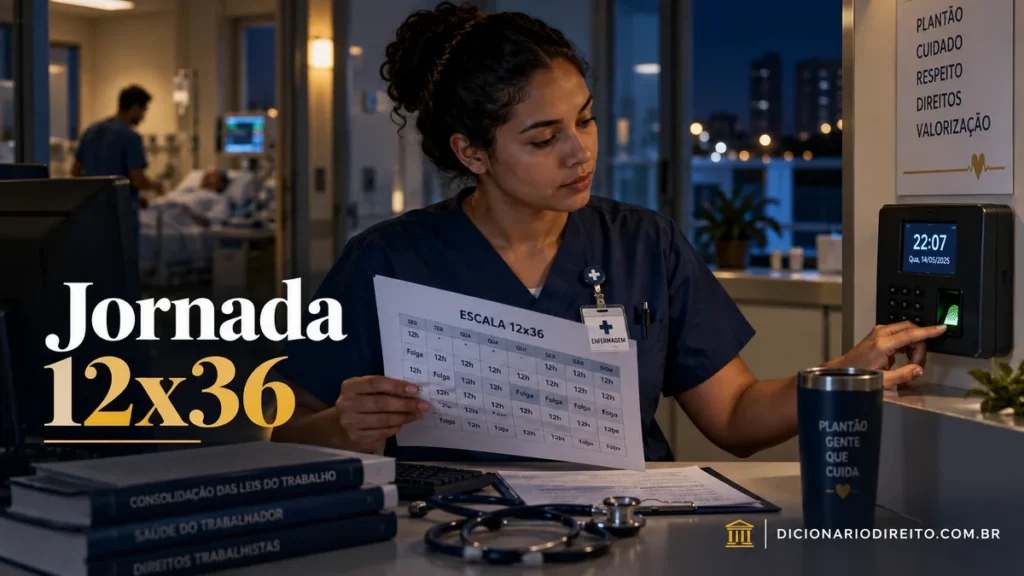Trabalhadora confere escala 12x36 e registro de ponto após plantão