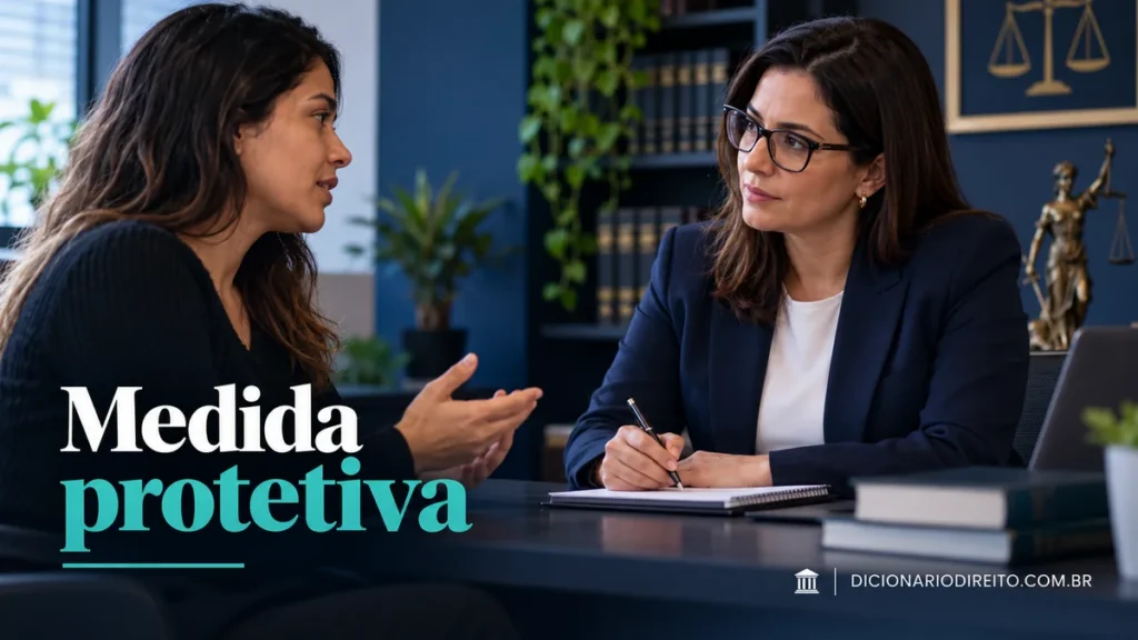 Medida protetiva: como pedir e o que ela pode determinar — ilustração editorial sobre direitos e procedimentos no Brasil