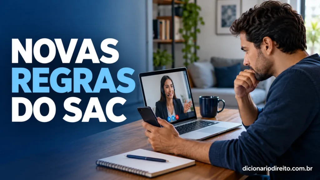 Consumidor conversa com atendente de SAC por chamada de vídeo usando notebook e celular.