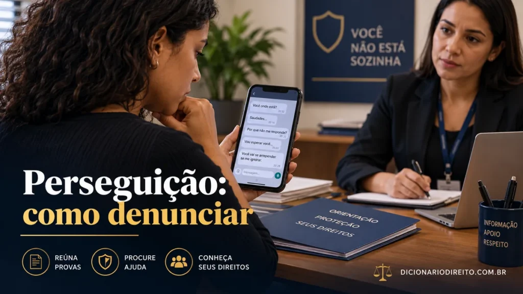 Perseguição (stalking): quando a conduta é crime e como denunciar — imagem editorial ilustrativa