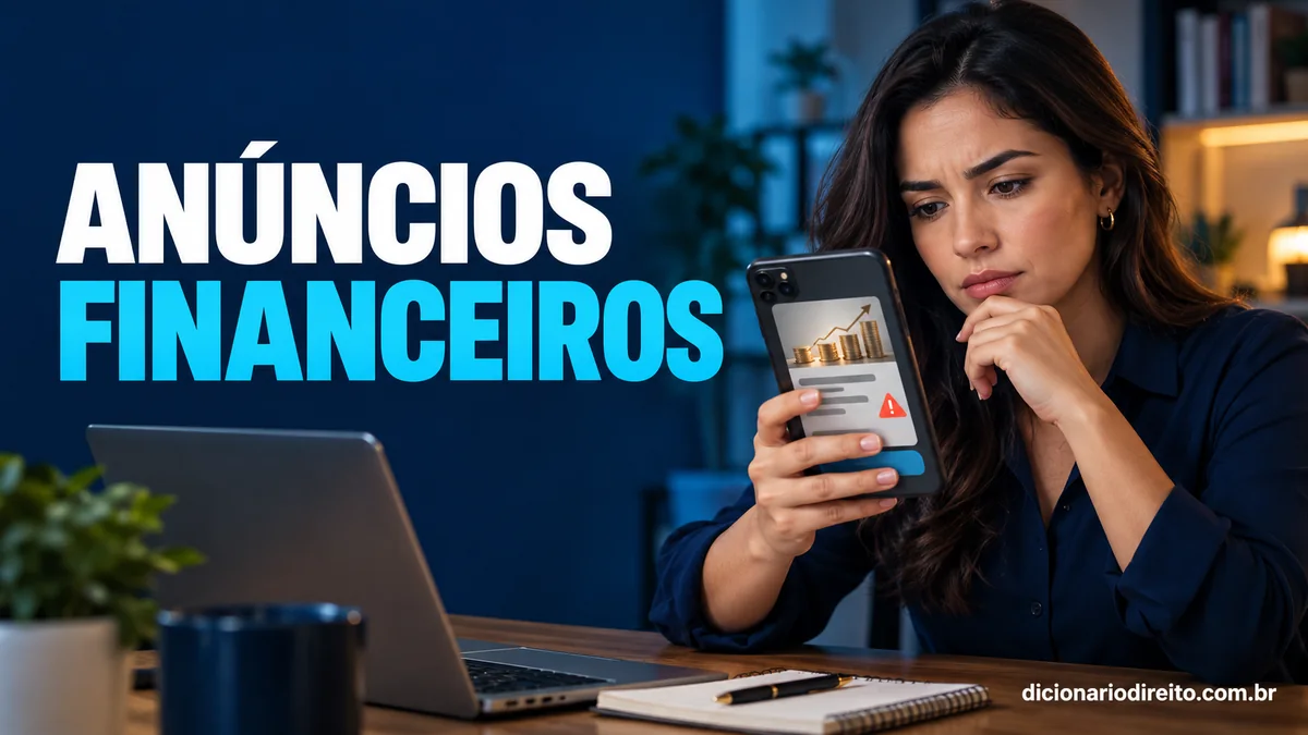 Consumidora analisa um anúncio financeiro suspeito no celular antes de clicar.