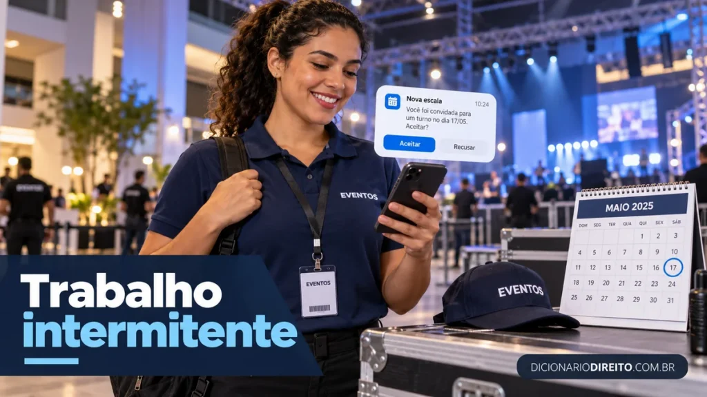 Trabalho intermitente: convocação, pagamento e direitos — ilustração editorial sobre direitos e procedimentos no Brasil